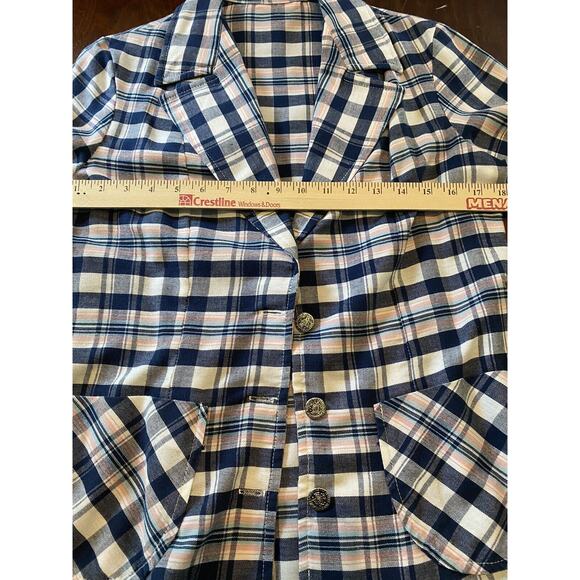 Avon Family Fashions Plaid Linen Open Jacket VTG Button Up Pink & Blue Cottage - Picture 7 of 11